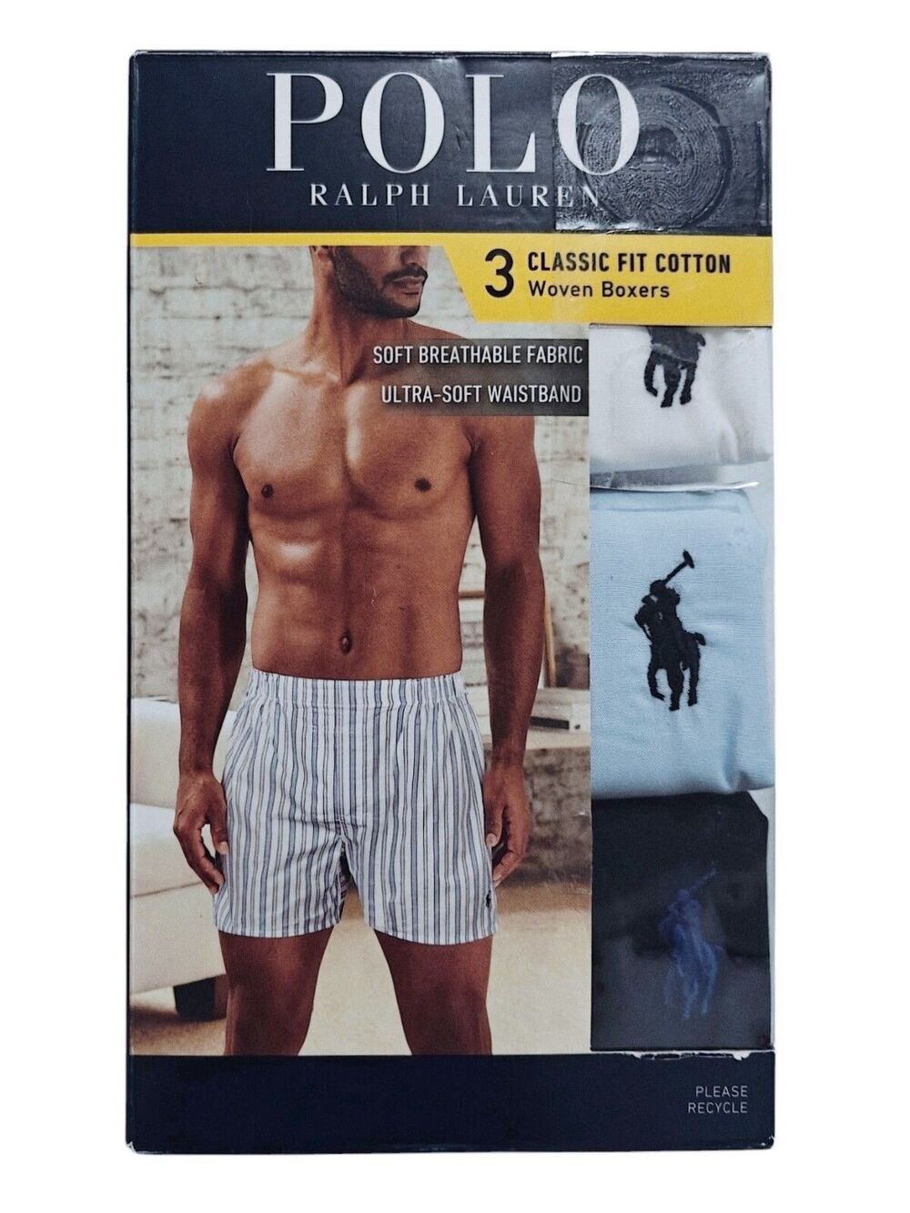 NEW Polo Ralph Lauren Boxers S Small Woven Cotton Underwear 3 Pack Solid NWT